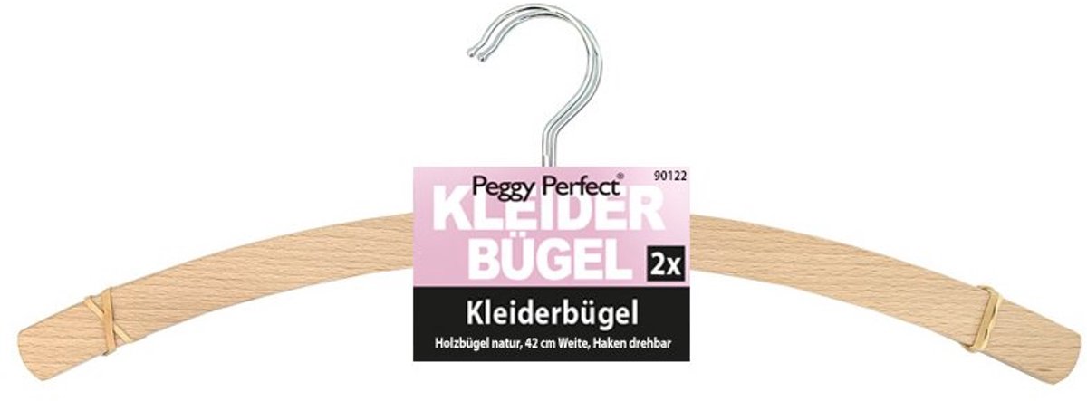 Peggy Perfect houten kledinghangers, zonder steun, naturel, 2 stuks