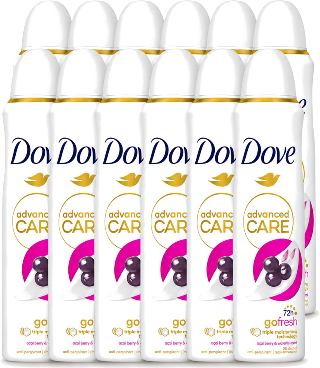 12 x Dove - Deospray - Acai Bes & Waterlelie - 150 ml - Voordeelverpakking - 12 stuks