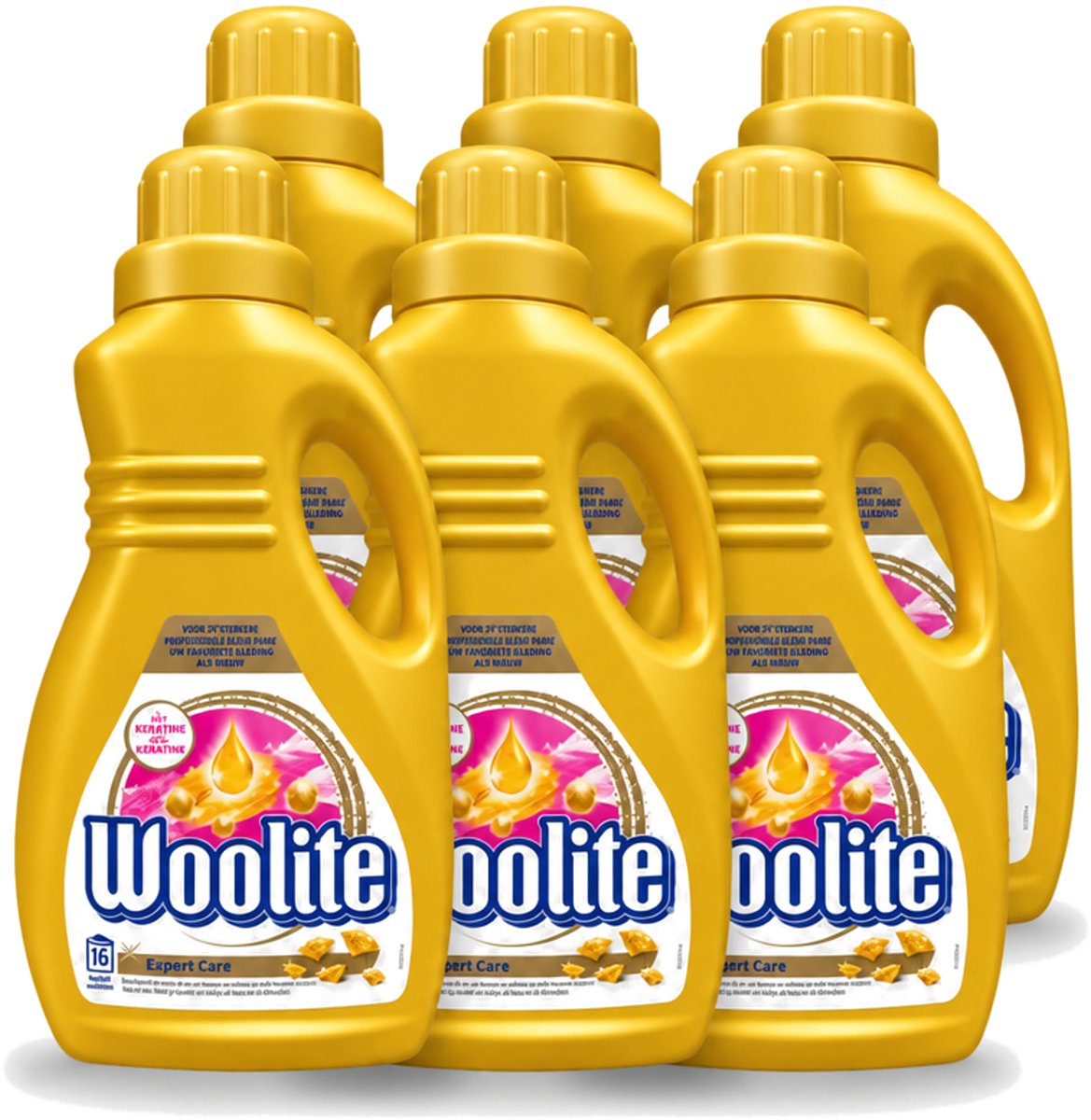 6 x Woolite Expert Care - Vloeibaar Wasmiddel - Met Keratine - Delicate Was - 16 Wasbeurten - 1L - Voordeelverpakking - 6 stuks