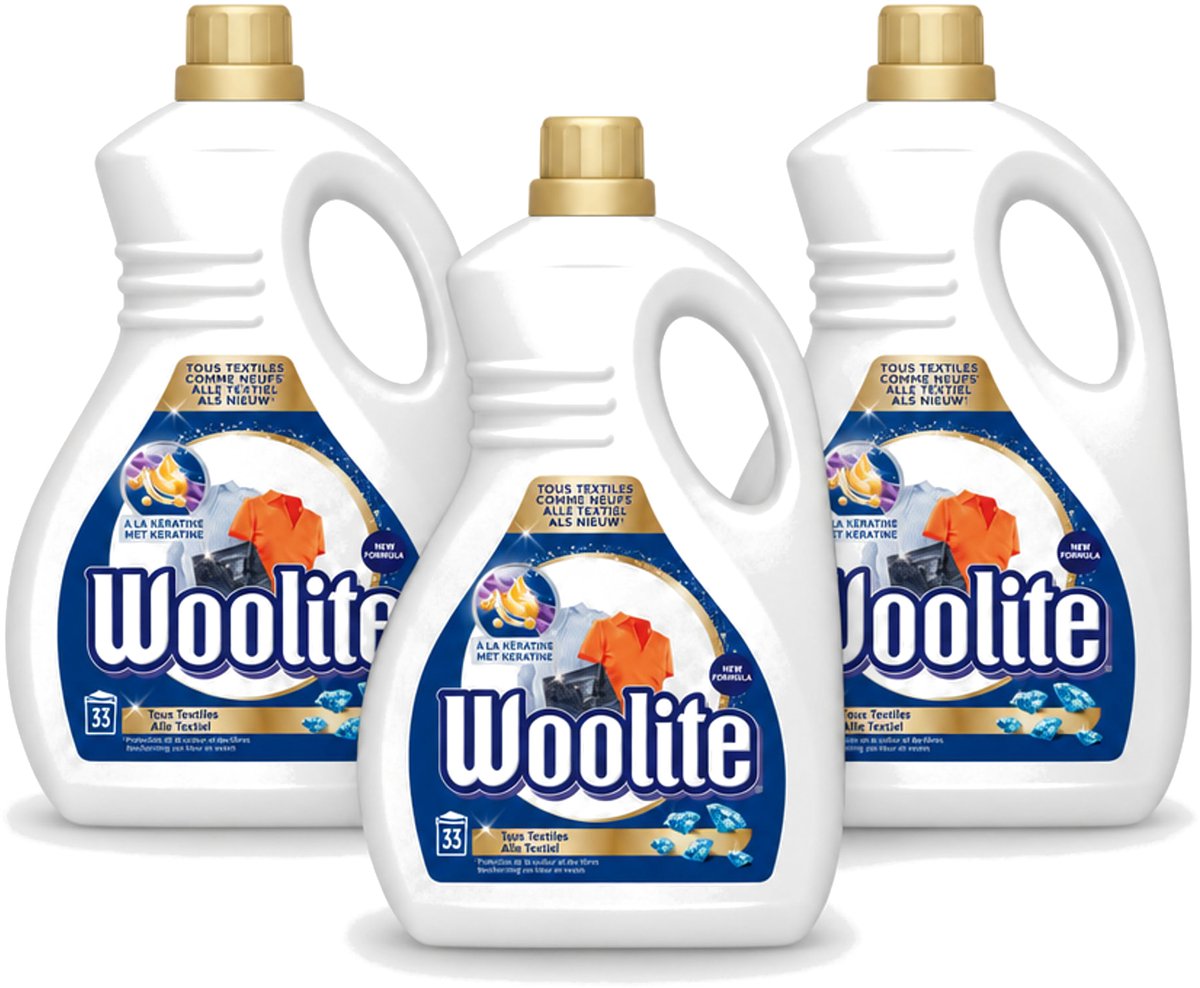 3 x Woolite Textile - Vloeibaar Wasmiddel - Met Keratine - Textiel Was - 33 Wasbeurten - 2L - Voordeelverpakking - 3 stuks