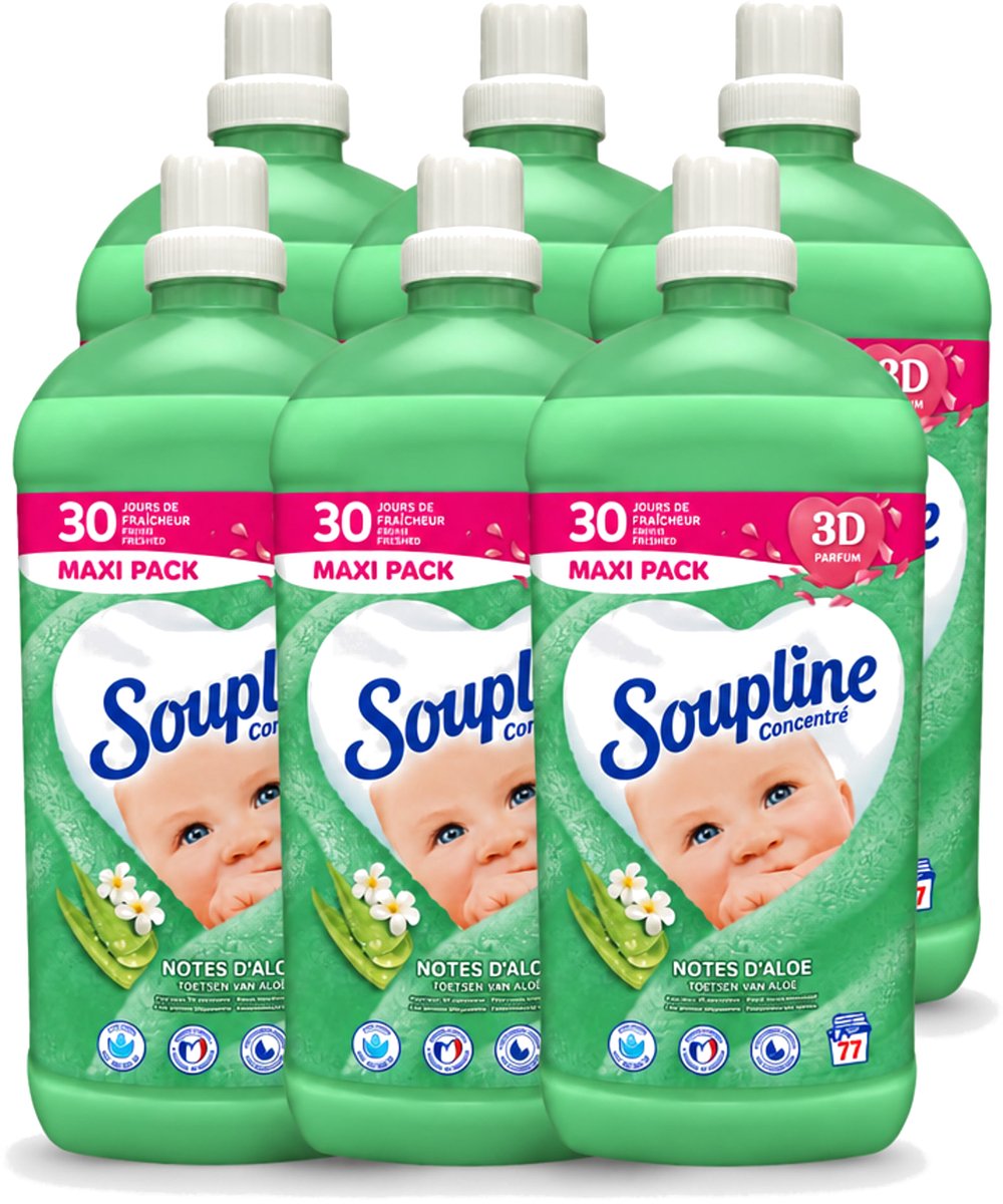 6 x Soupline - Wasverzachter - Aloë Vera Concentraat - 77 Wasbeurten - Voordeelverpakking - 6 stuks