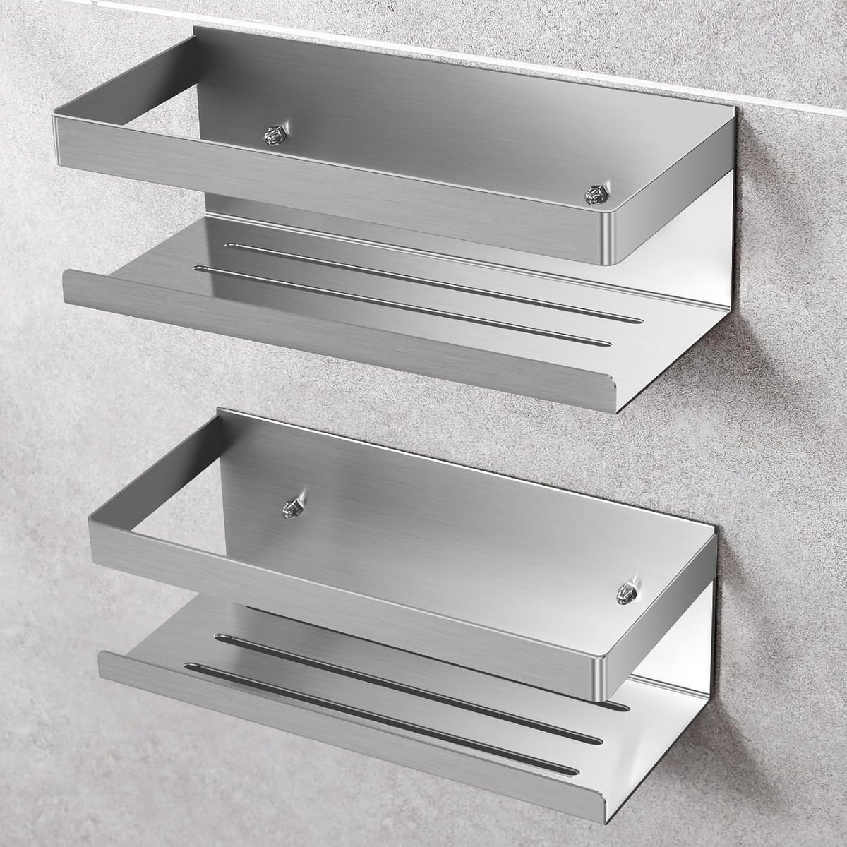 SnelShoppen - SUS304 RVS Douche Rek zonder Boren, Wandgemonteerde Badkamer Plank, Badkamer Organizer voor Bad en Keuken Opslag (Zilver - 2 Packs)