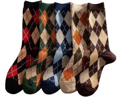 5 paar - Sokken - Argyle sokken - Antislip Sokken Dames - Sportsokken - Huissokken - Wintersokken - Casual sportsokken - Damessokken - Verwarmde sokken - halfhoge sokken - zacht - ademend - zwart, groen, blauw, beige, bruin