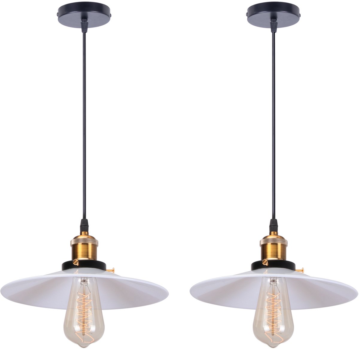 2 Stuks Industriële Hanglamp Slaapkamer E27 Kroonluchter Retro 26cm Plafondlamp voor Woonkamer Wit