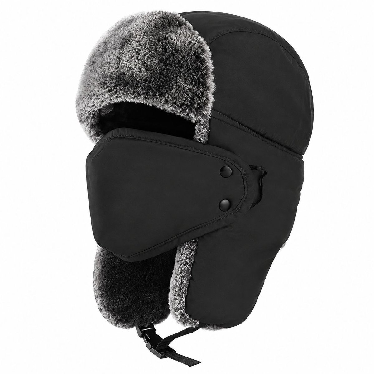 VHV - Muts - Zwart ski trooper - Met oorkleppen - Winter bont - Heren winterhoed - Trapper hoed - Sneeuw cap - tijdens het kamperen