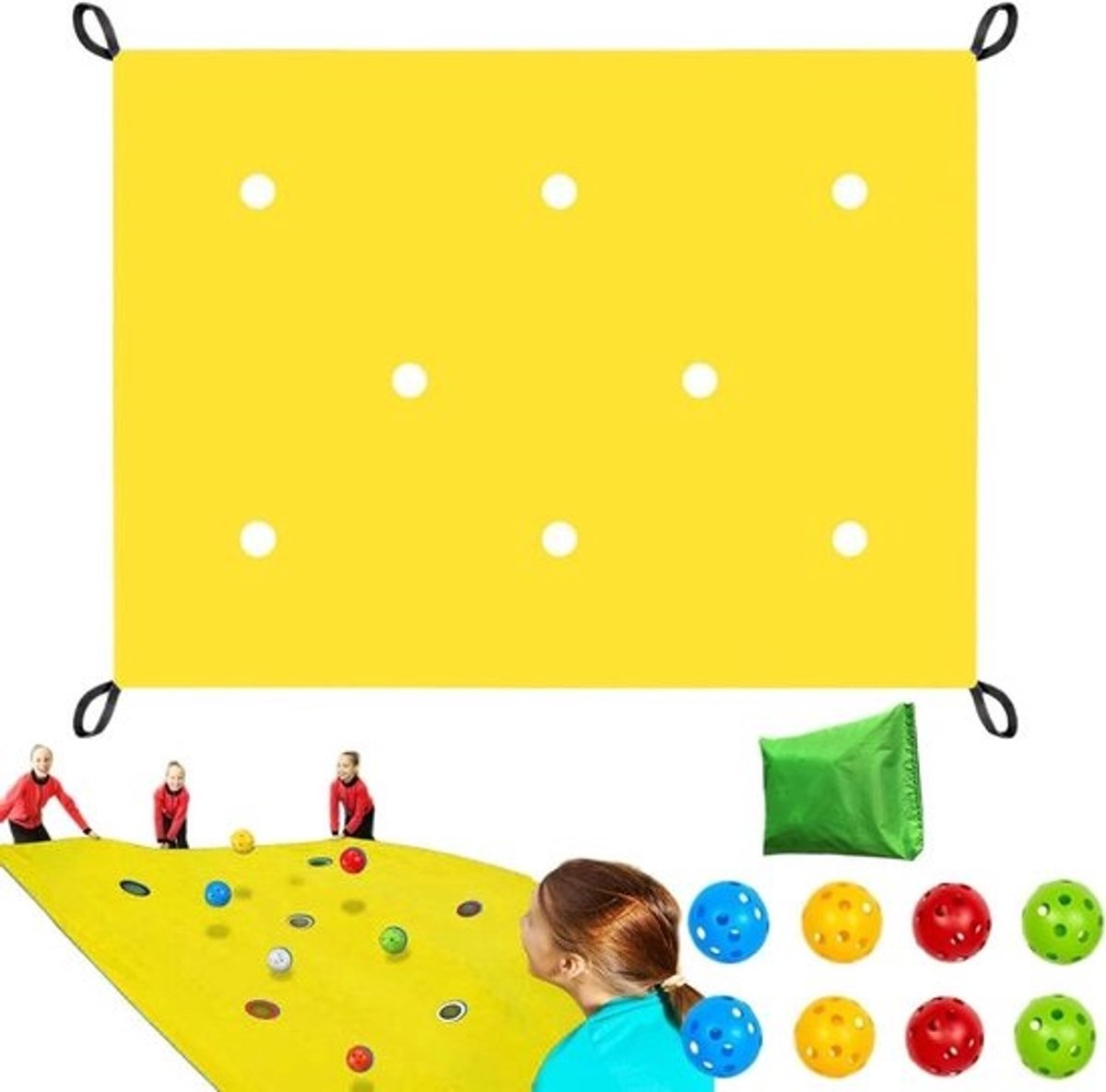 Teambuildingspel - Set voor groepsactiviteiten - Bevordert samenwerking - Voor 8-20 spelers - 216 x 145 cm - Geel