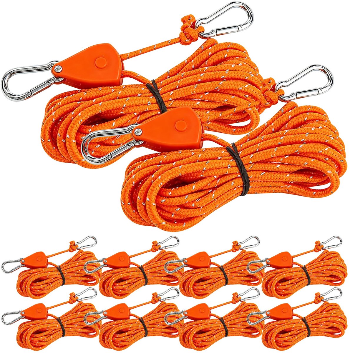 10 Stuks Touwspanner Ratchet Hanger, Katrol met Touwrem, Touw met Karabijnhaak. Verstelbaar Spantouw van 4m 1/8 Inch - ShopVlot