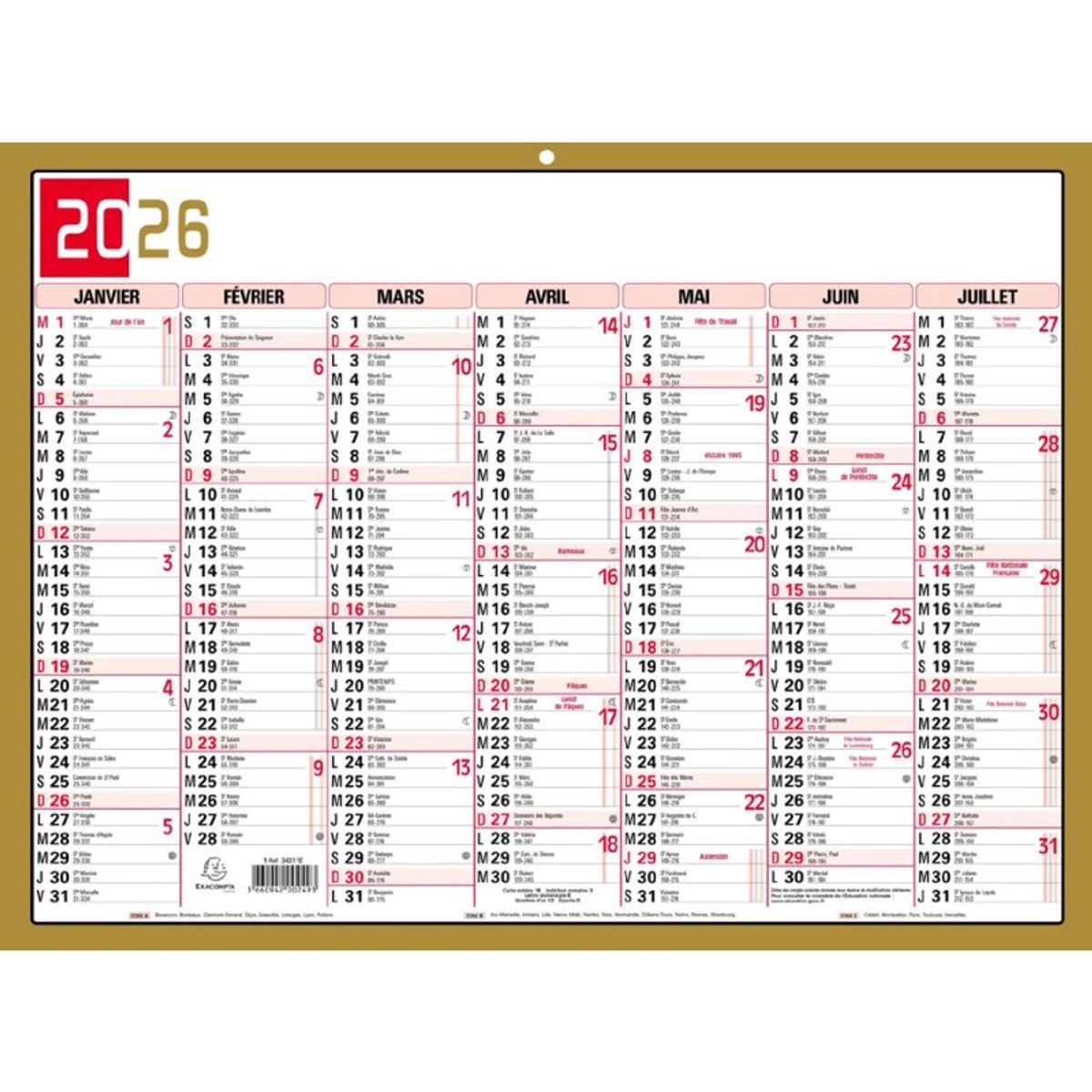 EXACOMPTA Driekleurige kalender neutraal, 295 x 220 mm, 2026