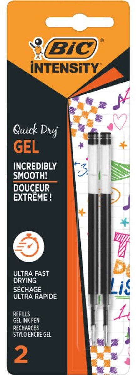 BIC Gelschrijver vullingen Gelocity Quick Dry, sneldrogend, zwart, 2 stuks