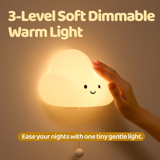 Nachtlampje kinderen – dimbaar nachtlampje, LED nachtlampje in wolkvorm, schattig siliconen nachtlampje, touch-bediening, dimbaar wandlampje – voor de kinderkamer — afbeelding 4