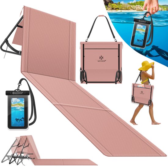 KESSER® Strandmat opvouwbaar - Verstelbare rugleuning en draagriem - Tot 130 kg - 1 stuk - Roze — afbeelding 3