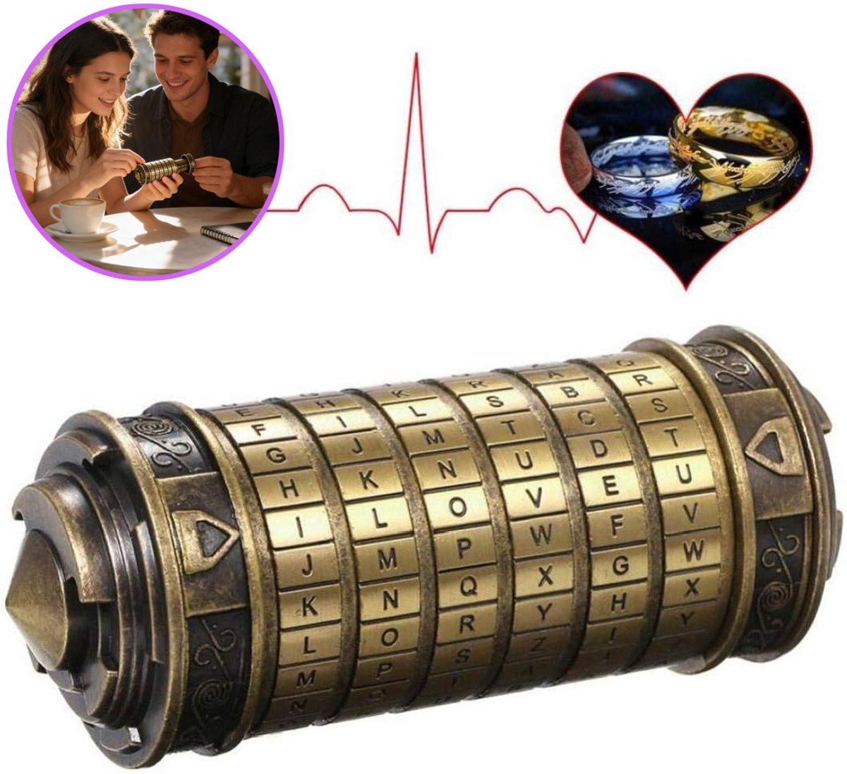 Da Vinci Code Mini-Cryptex - Interessante Verjaardagscadeaus - Metalen Cilinderslot - Liefdesslot Voor Kerstmis Of Valentijnsdag