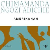 Boekcover 'Amerikanah' van Chimamanda Ngozi Adichie. Twee silhouetten van vrouwen tegen een achtergrond van oranje en turquoise.