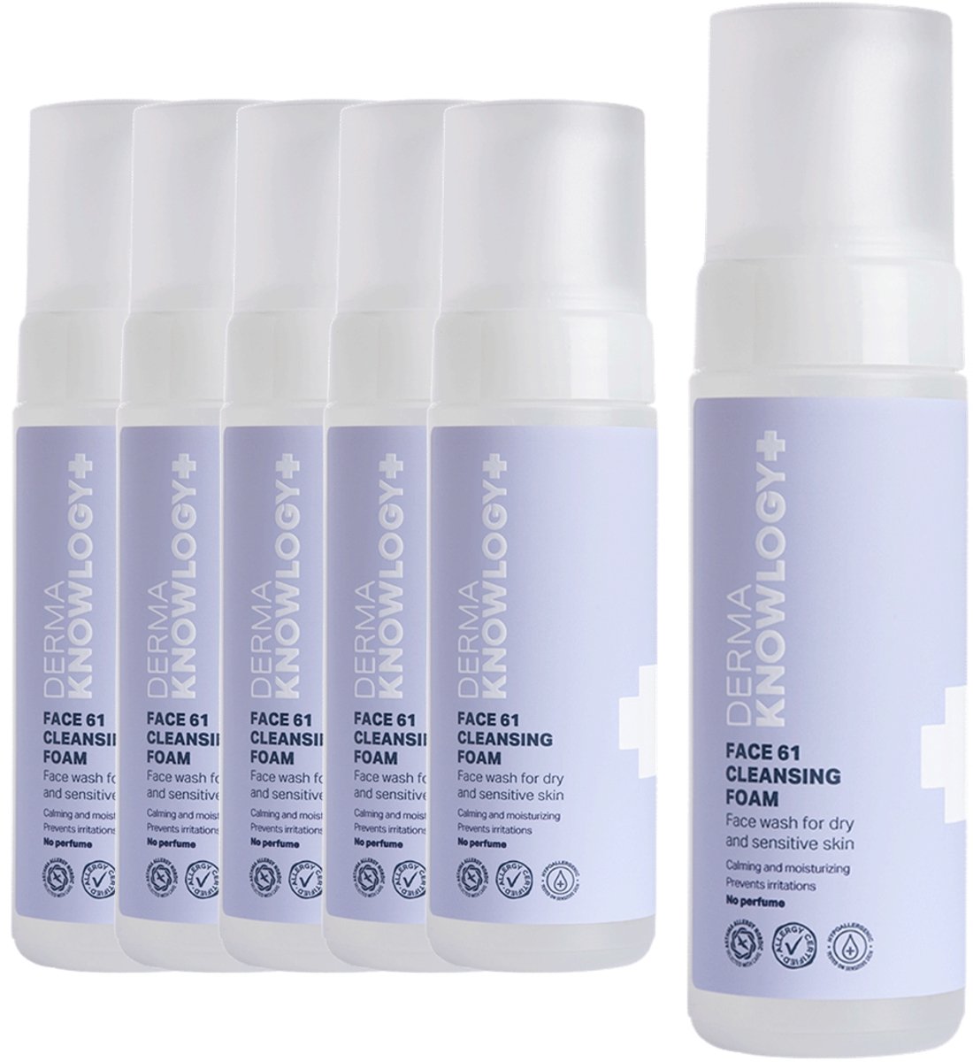DermaKnowlogy - FACE 61 Reinigingsschuim - 6 x 150 ml - Voor Droge - Gevoelige Huid - Parfumvrij - Met Panthenol - Glycerine - AllergyCertified