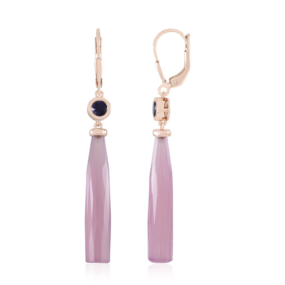 Cavill - Lavendel Chalcedoon & Ioliet Oorbellen - 925 Sterling Zilver Roségoudverguld - 17,1 ct - Druppelvormig - Braziliaanse Edelstenen