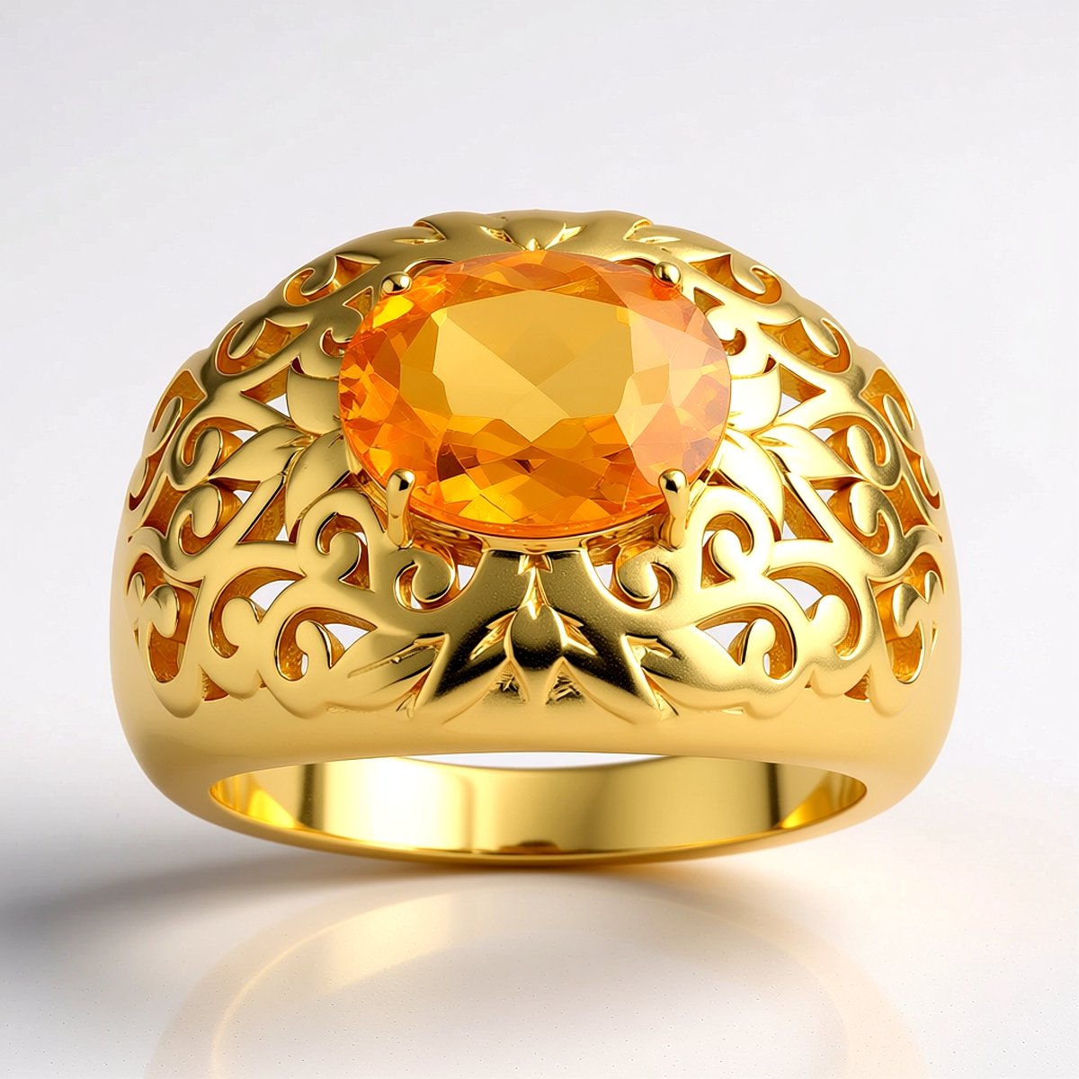 Cavill - Zilveren ring 925 sterling - Braziliaanse ovalen Citrien 2,17 ct - Verguld - Elegante brede ring met bloem motief en prong zetting