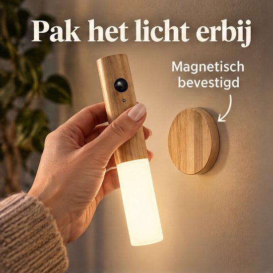 Cheqo® Nachtlamp met Bewegingssensor - Draadloze Wandlamp Binnen - Oplaadbare LED Lamp - Warm Wit Licht - Nachtlampje met Magneet - Sensorlamp - Zaklamp - Draagbare Lamp - USB Oplaadbaar - Noodverlichting voor Slaapkamer en Hal van Cheqo® — afbeelding 5
