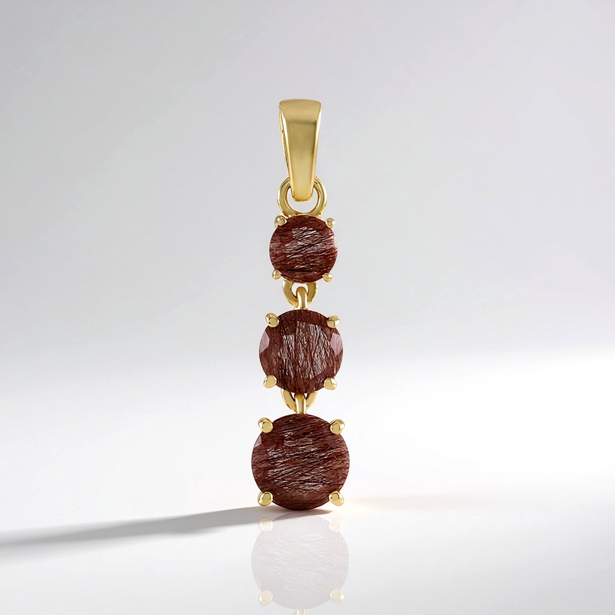 Cavill - Elegant Verguld 925 Sterling Zilver Hanger - Koperen Rutielkwarts 2,104 ct - Rond Geslepen Edelsteen - Braziliaanse Sieraden voor Dames