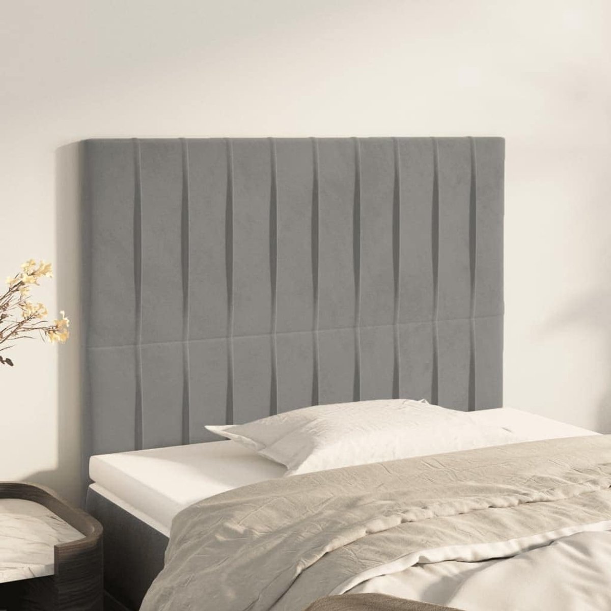 Hoofdeinde lichtgrijs fluweel 80 x 5 x 118/128 cm, zacht velours hoofdeinde voor bed in hoogte verstelbaar, stevige houten poten, uitstekende rugsteun, eenvoudige montage.