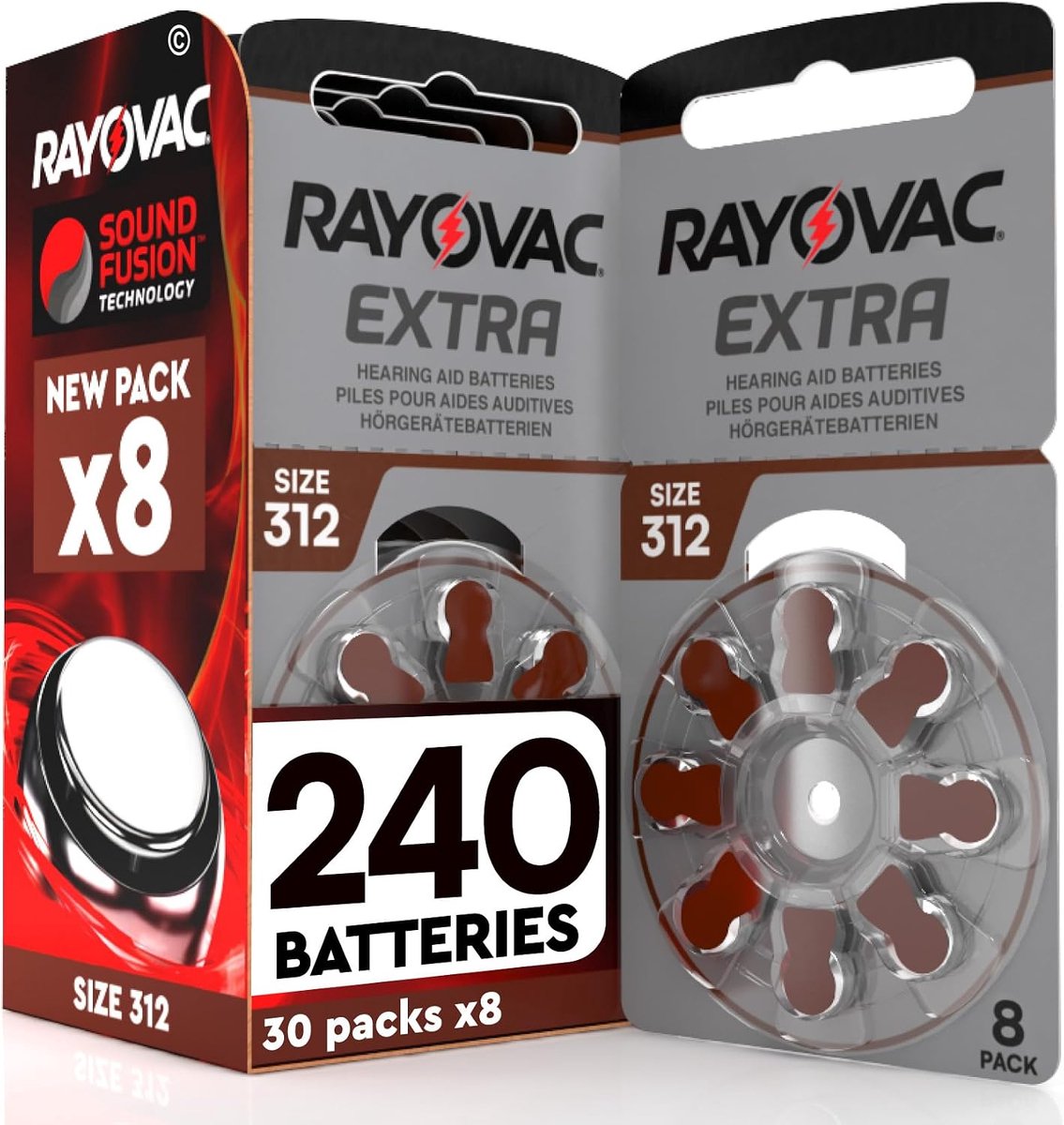 240 Batteries Hearing Aids Rayovac Extra 312. with Sound Fusion Technology (30 blisters of 8 batteries) - ShopVlot