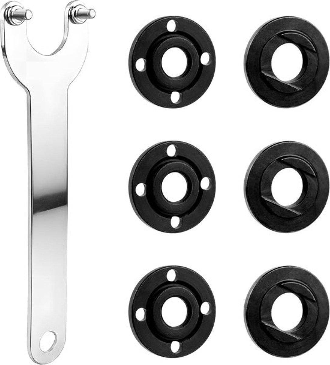 Onderdelen voor haakse slijper - Set reserveonderdelen - Voor onderhoud aan slijpmachines - Constructie van verenstaal - 140 mm - Flens - Zwart - Zilver
