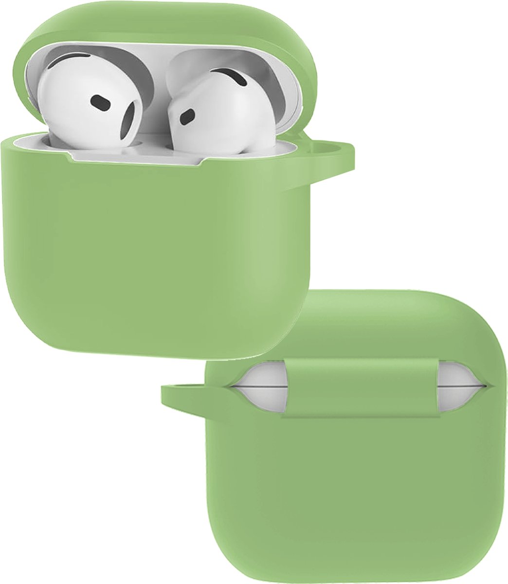 Hoes - Geschikt voor Apple AirPods 5 - Siliconen Hoesje met Clip - Silicone Case Cover - Groen
