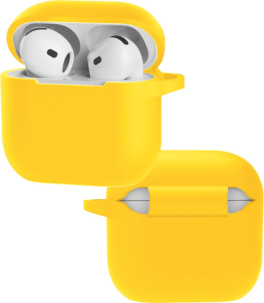 Hoes - Geschikt voor Apple AirPods 5 - Siliconen Hoesje met Clip - Silicone Case Cover - Geel
