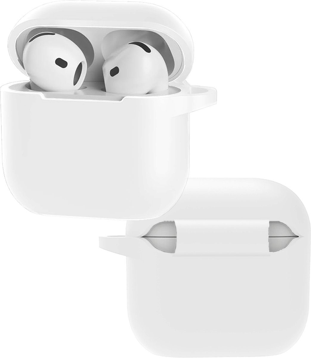 Hoes - Geschikt voor Apple AirPods 5 - Siliconen Hoesje met Clip - Silicone Case Cover - Wit