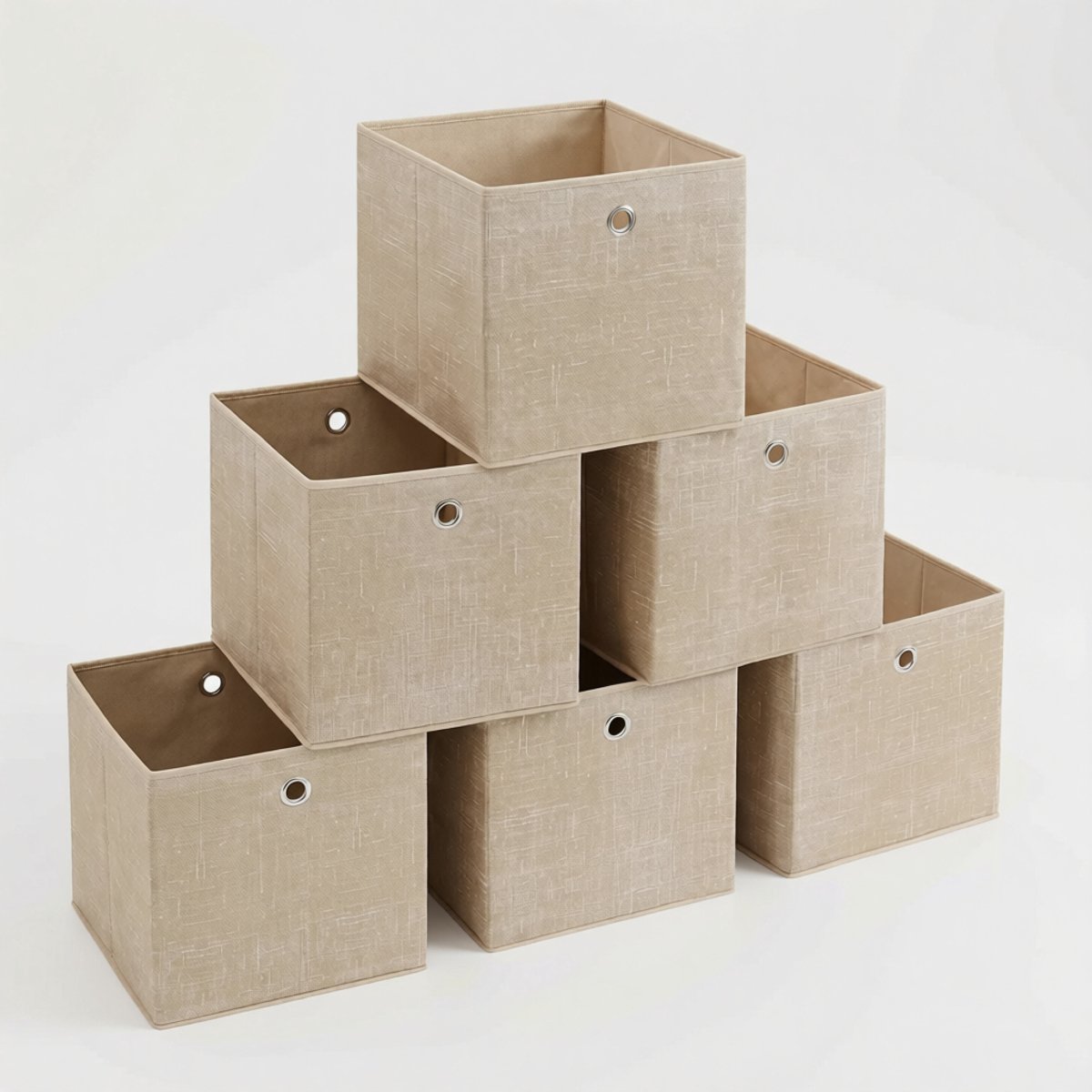 ZOQENX Opvouwbare Opbergboxen Stof Set van 6 met Metalen Ring 30x30x30 cm Beige
