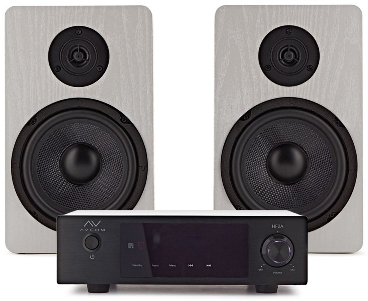 AVCOM Solid State Amplifier with 6 Passive Speakers, White