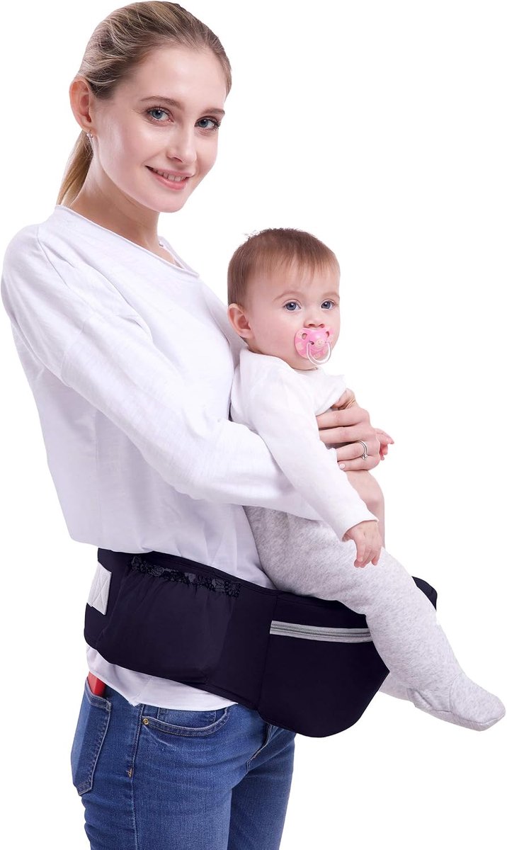 ThreeH Baby Hip Chair Baby Carrier 15mm Seat Cushion Adjustable Belt Three Pockets Convenient Waist Stool BC27 Navy - ShopVlot