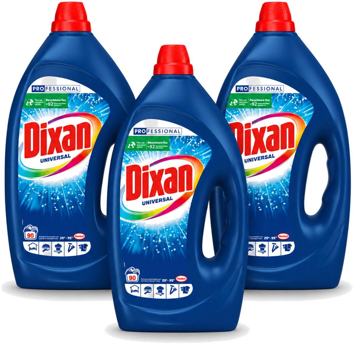 3 x Dixan - Vloeibaar wasmiddel - Alle Kleuren - 90 wasbeurten - Voordeelverpakking - 3 stuks