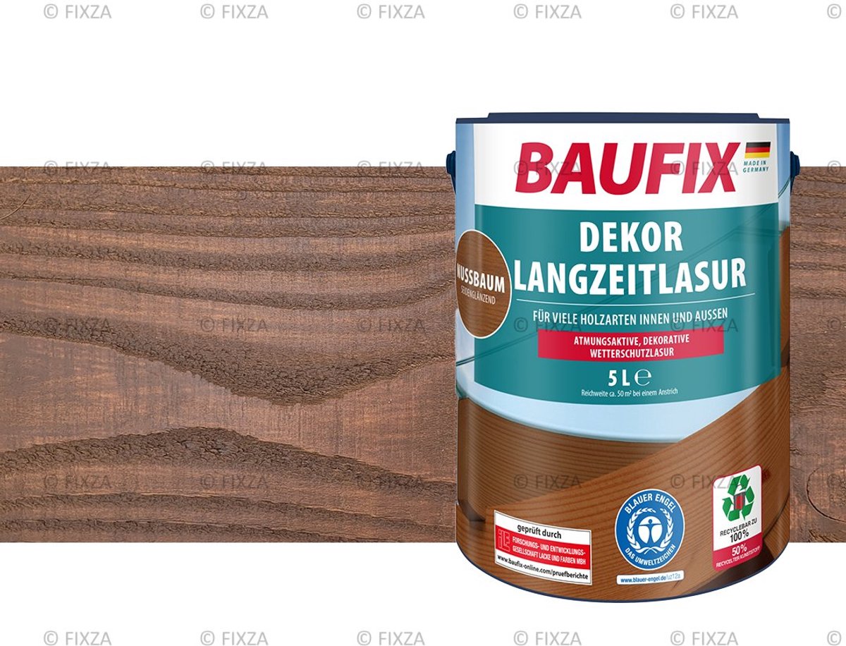 BAUFIX Decor Houtbeits – Noten – Zijdeglans 5L – Buiten & Binnen – Voor Schutting, Tuinhuis & Blokhut – UV- & Weerbestendig