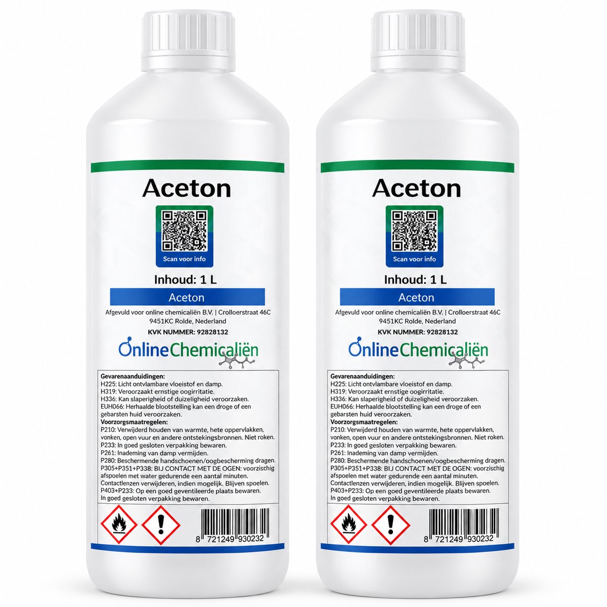 Online chemicalien - Aceton - 2 x 1 L - Reinigingsmiddel - Ontvetter