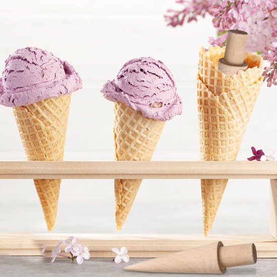 Set van 2 houten wafelmolens voor het maken van wafels en ijsconussen, ideaal voor DIY desserts en snacks — afbeelding 3