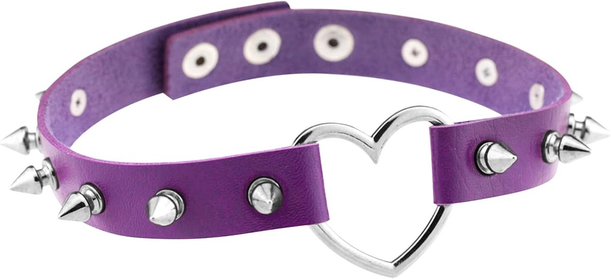 Choker ketting hart - zwart leer - verstelbaar - punk stijl voor vrouwen - ShopVlot