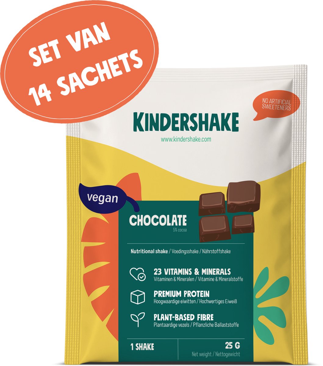 Kindershake Vegan - Chocolade - Gezonde aanvulling voor kieskeurige kids - 14 Shakes