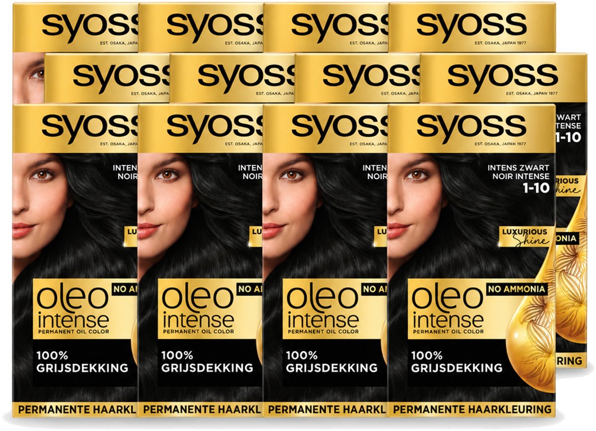 12 x SYOSS - Oleo Intense 1-10 - Haarverf - Permanente Haarkleuring - Intens Zwart - Langdurige Kleur - Voordeelverpakking - 12 stuks