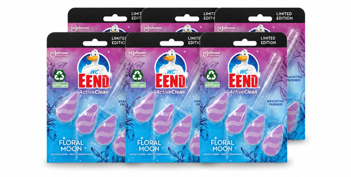 6 x WC Eend - Active Clean Floral Moon - Toiletblok - Lotus, Munt & Cederhout Geur - 38 gr - Voordeelverpakking - 6 stuks