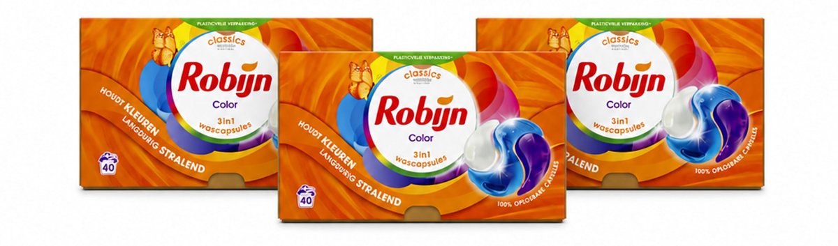 3 x Robijn - 3-in-1 Color - Wascapsules - 40 Wasbeurten - Voordeelverpakking - 3 stuks