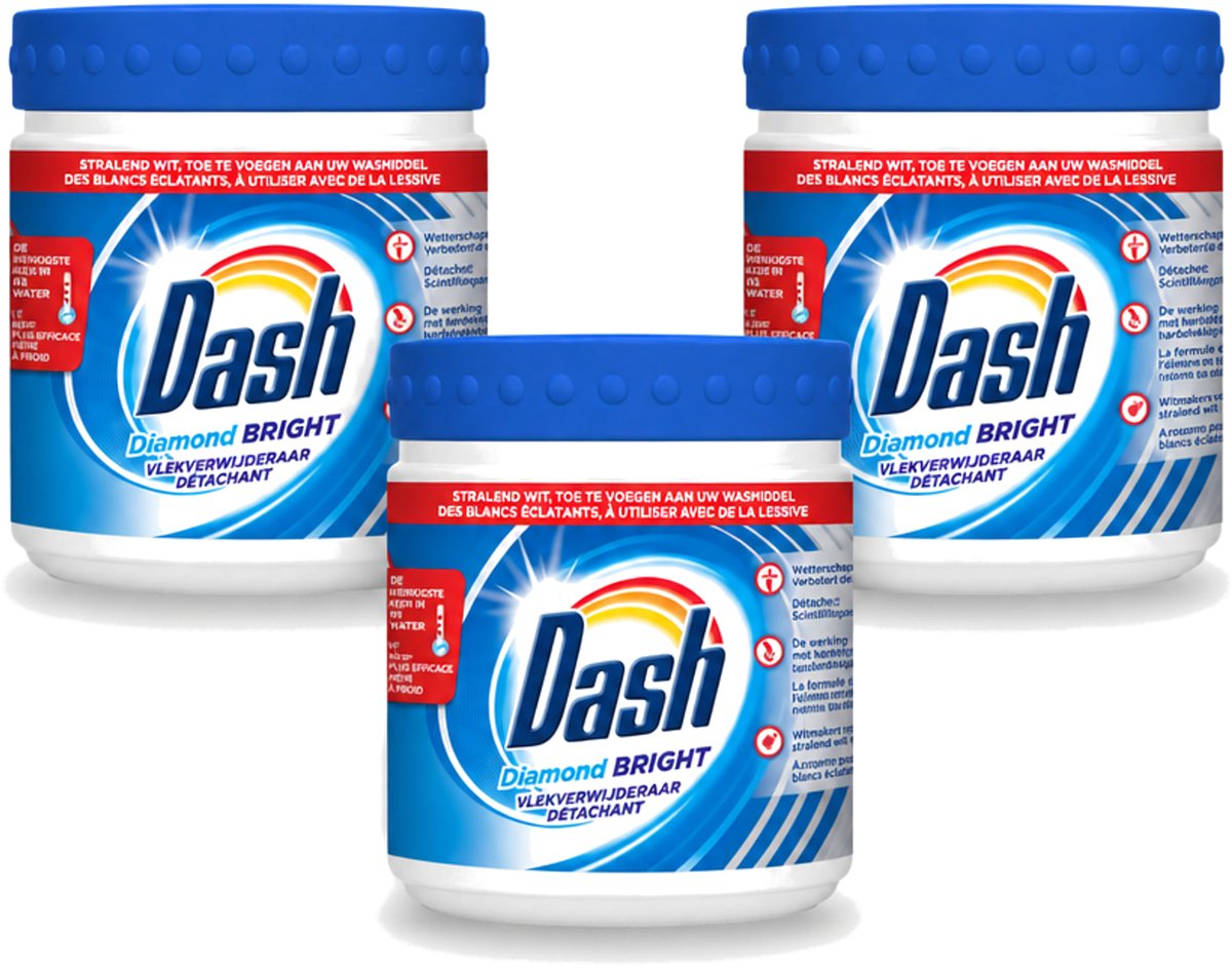 3 x Dash - Diamond Bright - Vlekverwijderaar Poeder - Voor Witte Was - 500 g - Voordeelverpakking - 3 stuks