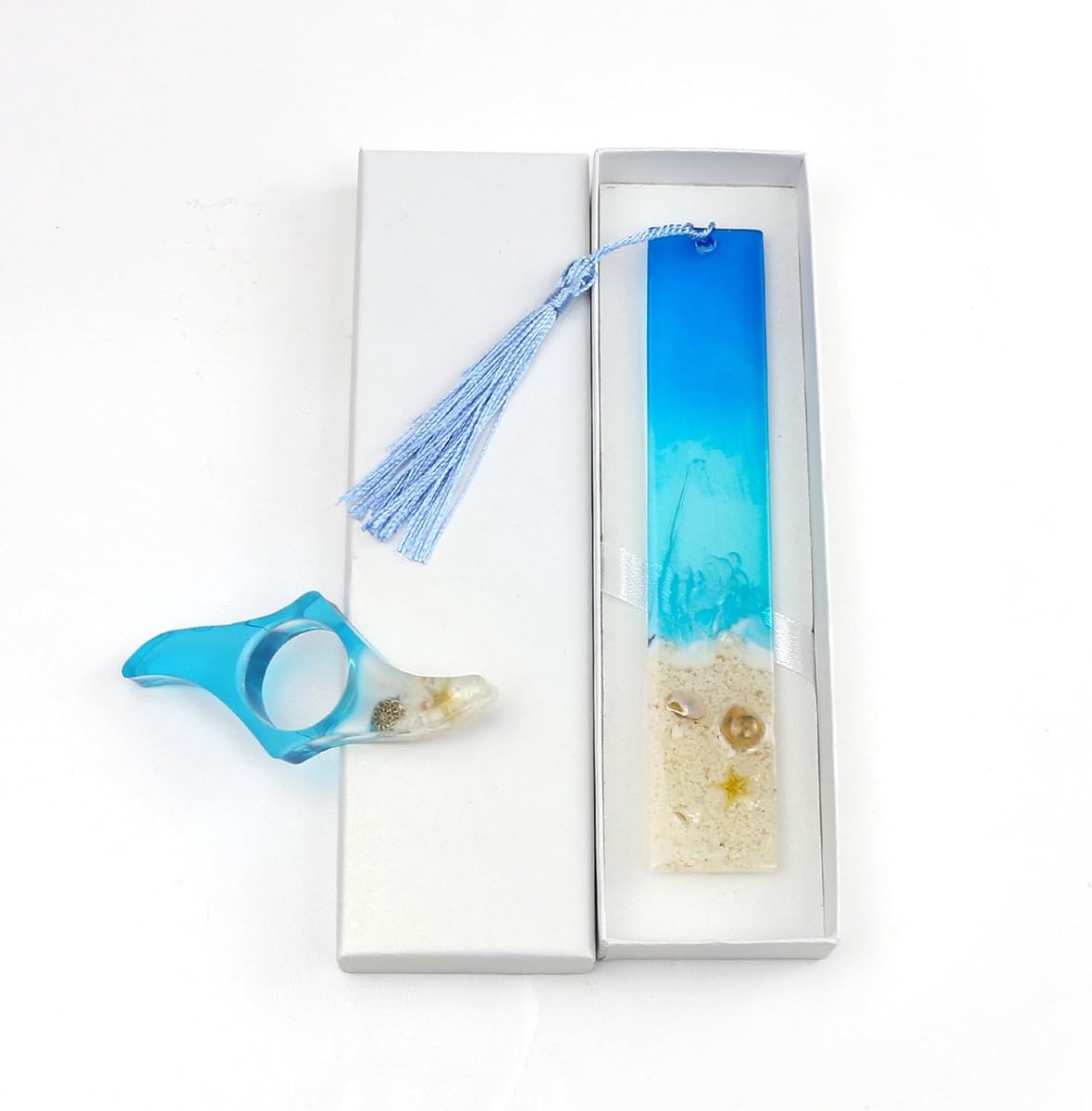 Bladwijzer gepersonaliseerd met blauwe kwast, zee design bladwijzer incl. leeshulp als cadeau voor studenten, leraren - ShopVlot