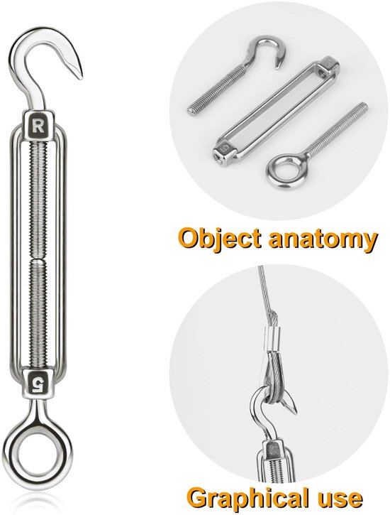 CHRORINE 5 Pcs Turnbuckle Wire Tensioner M5 Adjustable Turnbuckle Stainless Steel Hook Eye Rope Cable Tension - ShopVlot — afbeelding 3