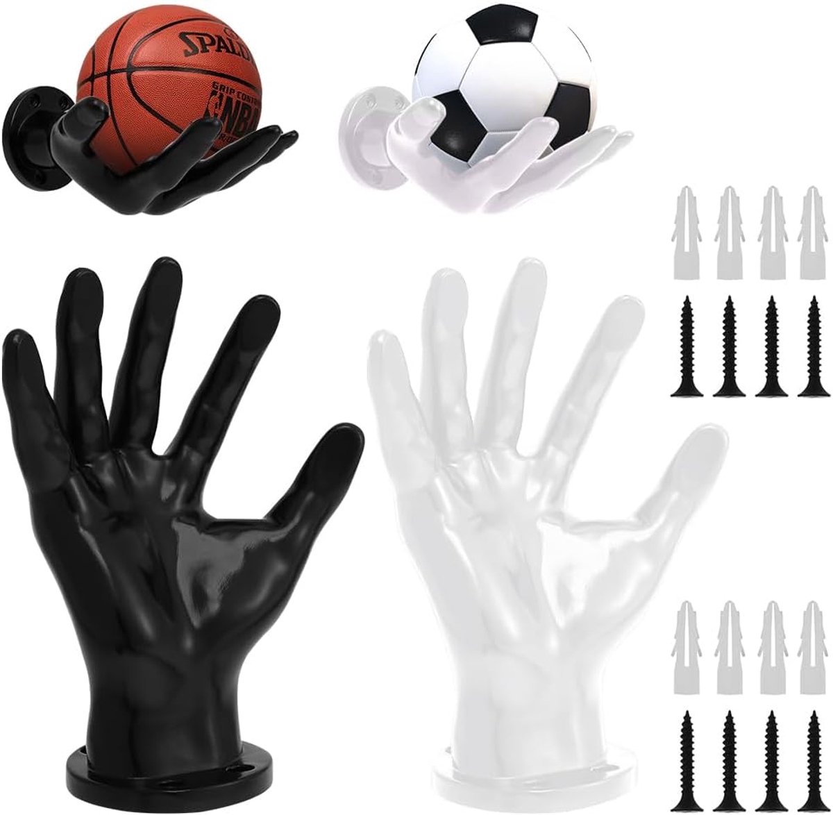 2 Pcs Ball Holders Wall Hand Ball Holder Wall Hand Ultra Safe Stable Basketball Holder with 4 Screws 4 Nails Black and - ShopVlot