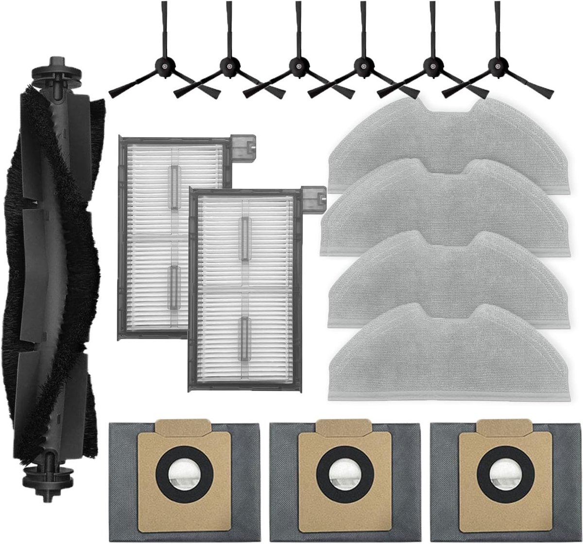 Pack of 16 Eufy X8 Pro Vacuum Cleaner Accessories Set, 1 Main Brush, 6 Side Brushes, 4 Mop Cloth Pads, 2 HEPA Filters - ShopVlot