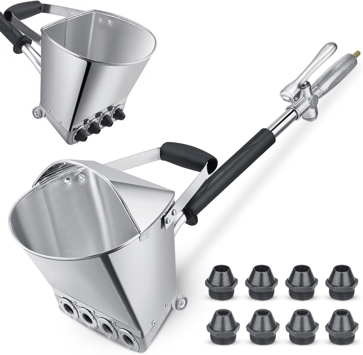 Cement gun, mortar gun with 4 nozzles with funnel for walls and ceilings, including 8 additional metal nozzles, air - ShopVlot