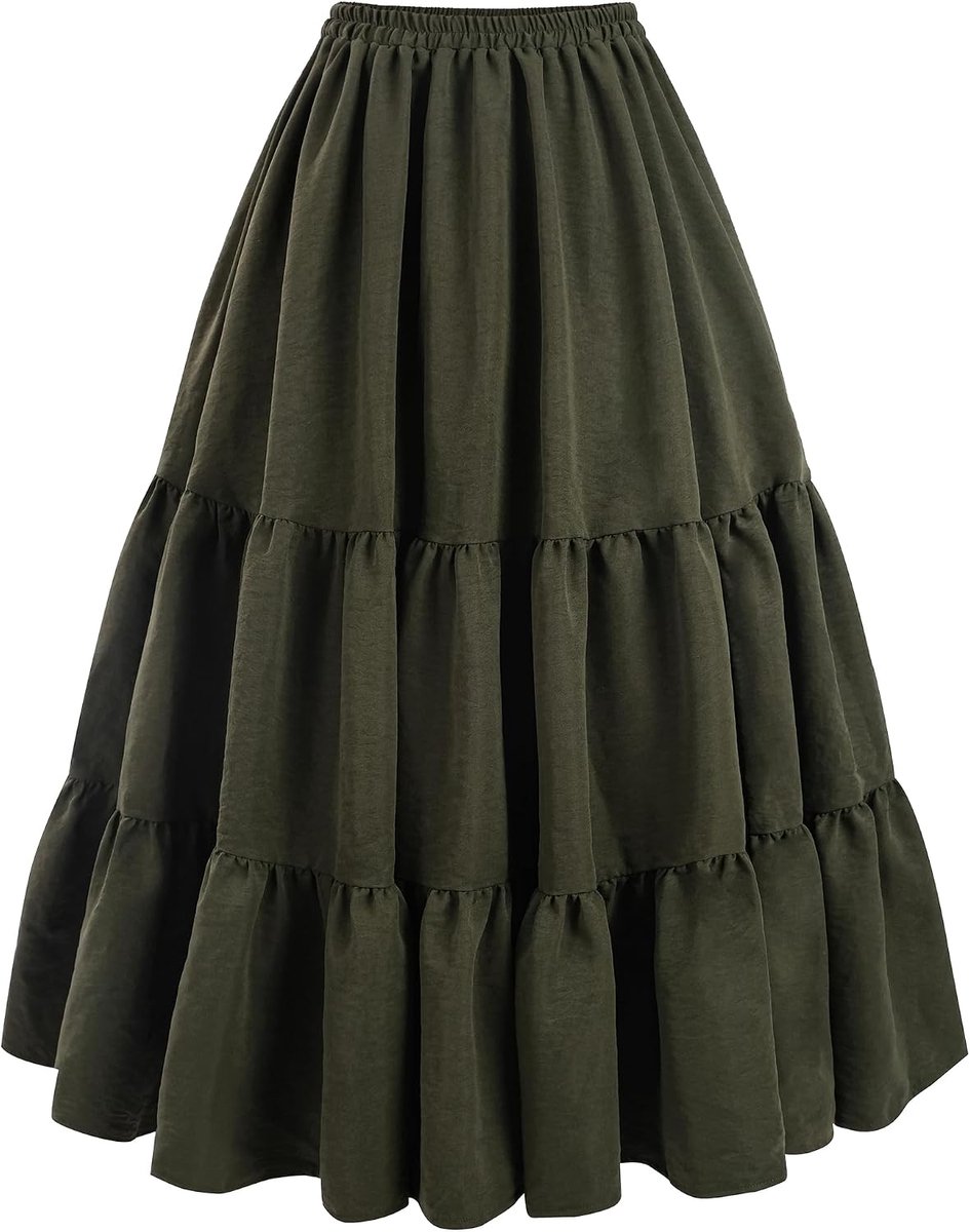 Fiamll Medieval Skirt Women's Renaissance Victorian A-line Ruffle Boho Maxi Skirt Carnival Medieval Markets - ShopVlot