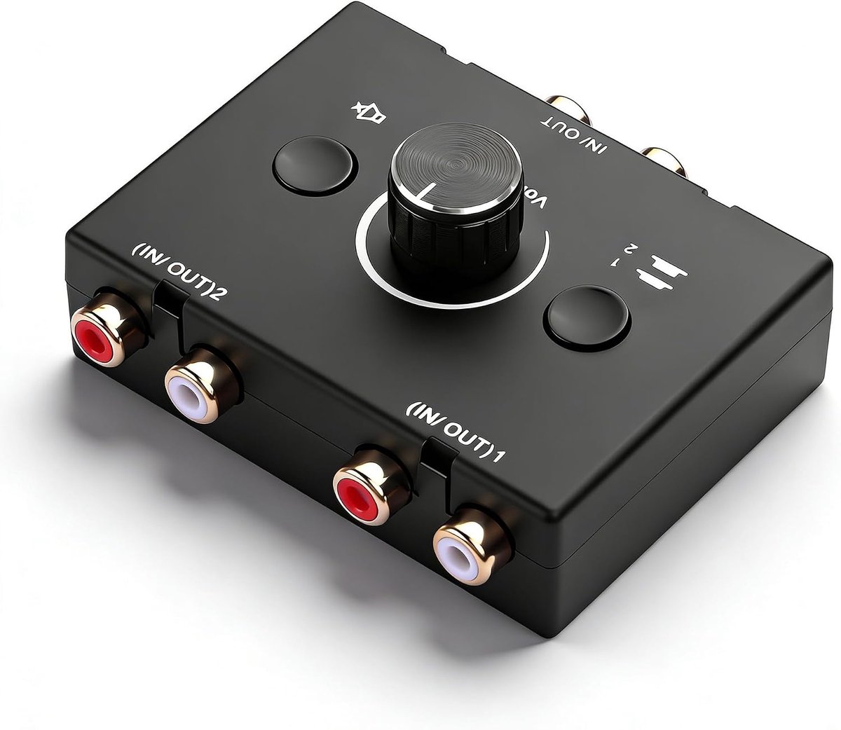 GINTOOYUN RCA Audio Button Switch 2 Inputs 4 Outputs or 4 Inputs 2 Outputs R/L Output with Mute Button and Volume - ShopVlot