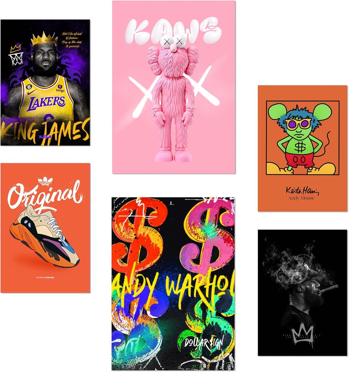 Nacnic Set of 6 Grafitipop Warhol Lakers Posters with design illustration to decorate the walls of home. Rooms - ShopVlot