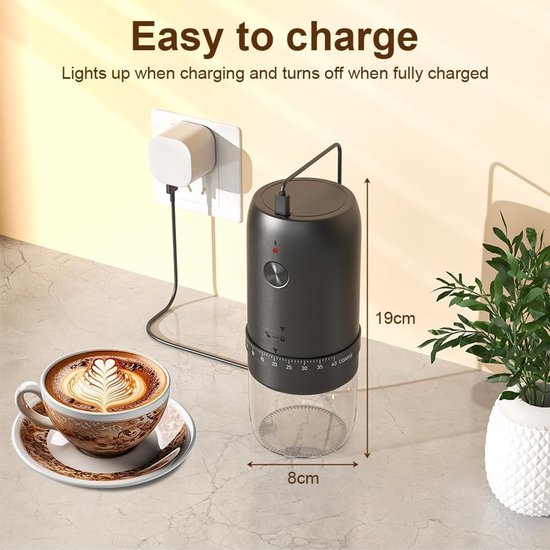 Draadloze Elektrische Koffiemolen met 40 Instelbare Maalniveaus, Keramische Molen en USB Oplaadbaar voor Thuis en Reizen — afbeelding 5